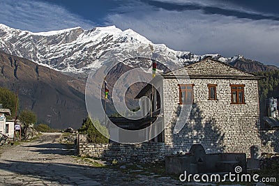 View of Dhaulagiri and the village of Kalapana Stock Photo