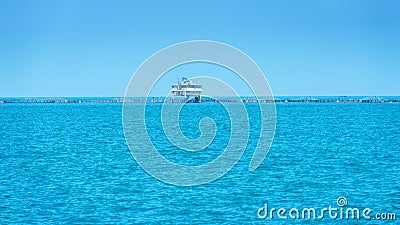 View from a distance on a fish farm in Mediterranean sea Stock Photo