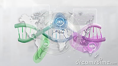 DNA over a world map with geographic localization - genealogy concept - 3d rendering Stock Photo