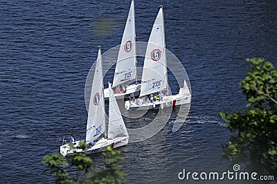 View of Dnieper river and sailboats floating Editorial Stock Photo