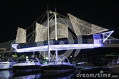 Docked boats in Habourfront Toronto Canada at night Editorial Stock Photo