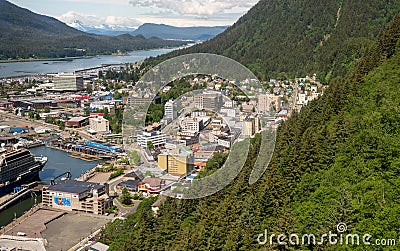 View of the dockside and city of Juneau Alaska Editorial Stock Photo