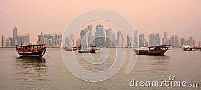 View of Doha skyline in Qatar at dawn Editorial Stock Photo