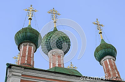 Domes and crosses of medieval Church of Alexander Nevsky in Pereslavl-Zalessky, Russia Stock Photo