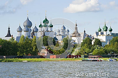 View of domes of the Kremlin of Rostov Veliky. Yaroslavl region, Russia Editorial Stock Photo