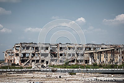 View of donetsk airport ruins Stock Photo