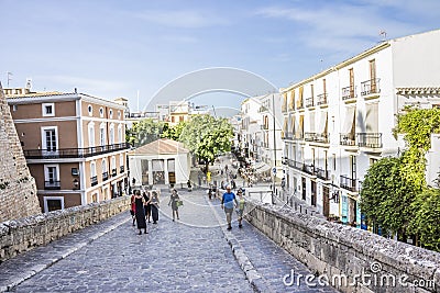 View down from the ancient fortress of into the old town of Ibiza town, Spain. Editorial Stock Photo