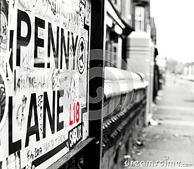 A VIEW DOWN PENNY LANE, LIVERPOOL, ENGLAND. Editorial Stock Photo