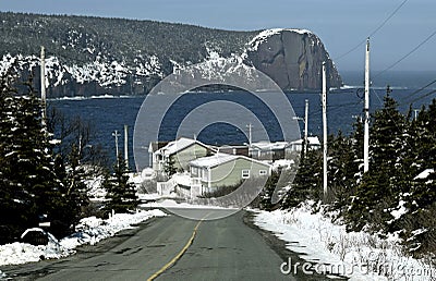 Winter landscape along the coast of Newfoundland Canada, near Flatrock Stock Photo