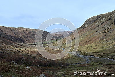 Looking down Seathwaite valley from above Stockly Bridge Stock Photo