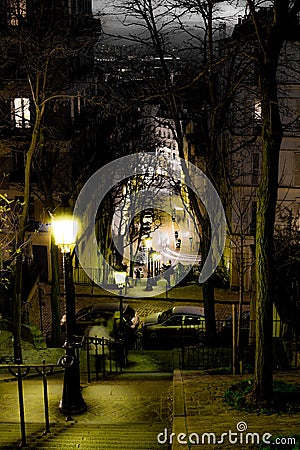 View down steep steps on a hillside in a city Stock Photo