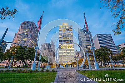 View of downtown Detroit riverfront Stock Photo