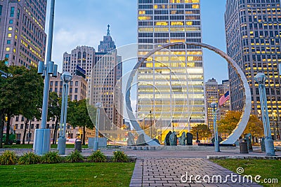 View of downtown Detroit riverfront Stock Photo