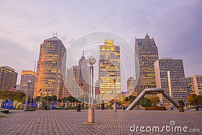 View of downtown Detroit riverfront Stock Photo