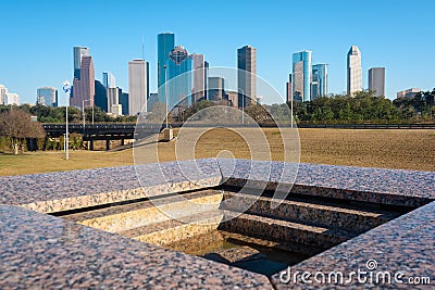 A view of downtown Houston from Houston Police Officer`s Memorial Editorial Stock Photo