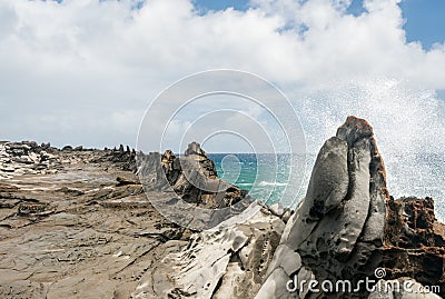 View of the Dragon`s Teeth at Makaluapuna Point in Maui Hawaii Stock Photo