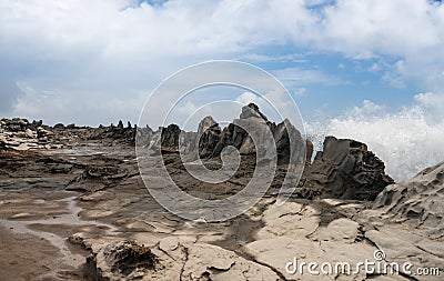 View of the Dragon`s Teeth at Makaluapuna Point in Maui Hawaii Stock Photo