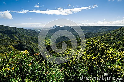 View of a dreamy tropical landscape at the MacchabÃ©e Viewpoint Mauritius Stock Photo