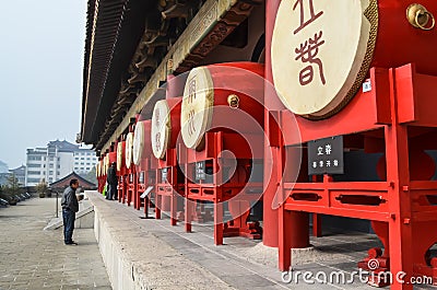 View of the Drums in the Bell Tower in Xian, Shaanxi Province, China Editorial Stock Photo