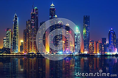 View of Dubai by night Stock Photo