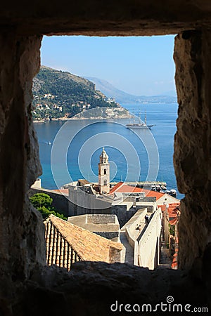 A view of dubrovnik city and the adriatic sea from the rock windows Stock Photo