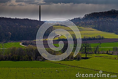 View on the Dutch hill side just outside Maastricht with a colourful view from the Louwberg on the valley of Jekerdal Stock Photo