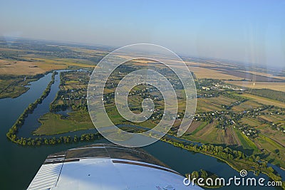 Beautiful view above the earth on landmark down, view of the earth from the airplane Stock Photo