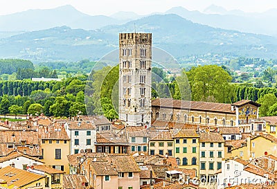 A view eastward from the Guinigi Tower towards towers in Lucca, Italy Stock Photo