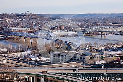 View from Eden Park Cincinnati, Ohio Across the Ohio River Toward Newport Stock Photo