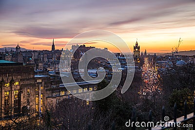 A view of Edinburgh from the Calton Hill, sunset Editorial Stock Photo