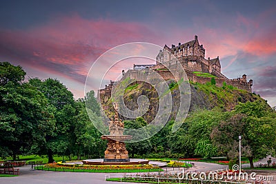 view on Edinburgh Castle from Princes Street Gardens, Scotland, United Kingdom Editorial Stock Photo