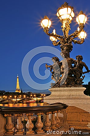 View on Eiffel Tower from Alexander the III bridge. Editorial Stock Photo