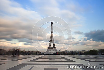 View of the Eiffel tower with dramatic sky from Trocadero in Paris Stock Photo