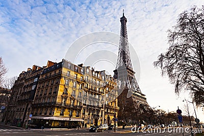 View of eiffel tower from quai branly in Paris Stock Photo
