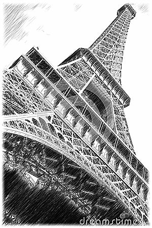 View of the Eiffel Tower. Sketch illustration. Cartoon Illustration