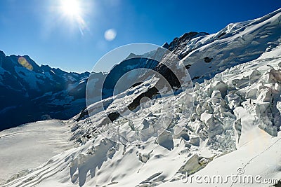 View from Eiger north wall at Grindelwald in the Bernese Alps in Switzerland - travel destination in Europe Stock Photo