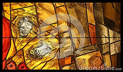 View the elements of life, detail of stained glass window in Benediktbeuern Abbey, Germany Editorial Stock Photo