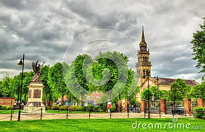 View of Elmwood Church from Queen's University of Belfast Stock Photo