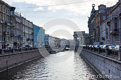 View of the embankment of canal Griboedova Editorial Stock Photo