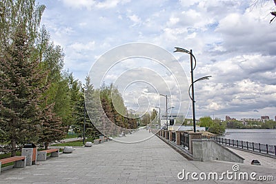 View of the embankment of the city pond Nizhny Tagil Editorial Stock Photo