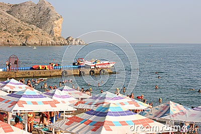 View of the embankment of the city of Sudak from a height. Editorial Stock Photo
