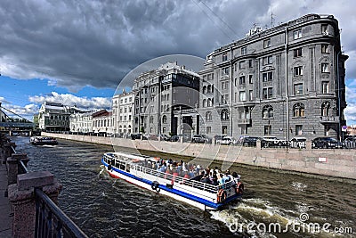 View of the embankment of the Krjukov canal and the Vege House. Saint Petersburg, Russia. Editorial Stock Photo