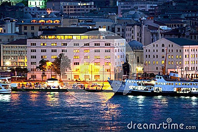 View from Eminonu / Golden Horn at night-istanbul, Turkey Editorial Stock Photo