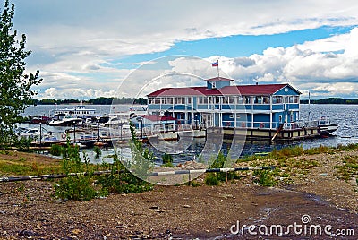 View from enbankment on old dock on the Volga river in Samara city, Russia Stock Photo