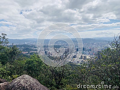 View of the entire Taipei Basin from the ridgeline of Jinmian Mountain in Neihu District, Taipei Stock Photo