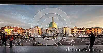 View from the entrance to Venice railway station looking across to the Grand Canal in Venice, Italy Editorial Stock Photo