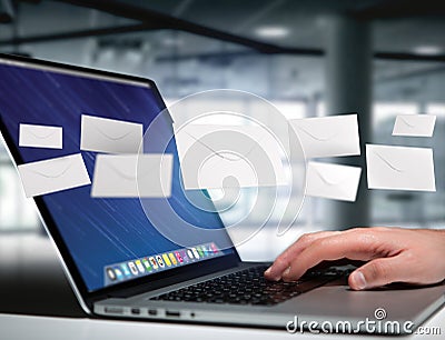 Envelope message displayed on a futuristic email interface - 3d Stock Photo