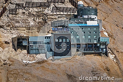 View of the environmental measuring station and environmental monitoring station in the Bavarian Alps under the Zugspitze Editorial Stock Photo