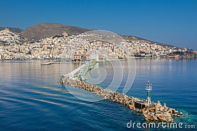 View of Ermoupolis in Syros island (Greece) from the sea Stock Photo
