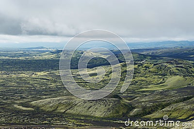 View of eruption craters at Lakagigar area, Iceland Stock Photo